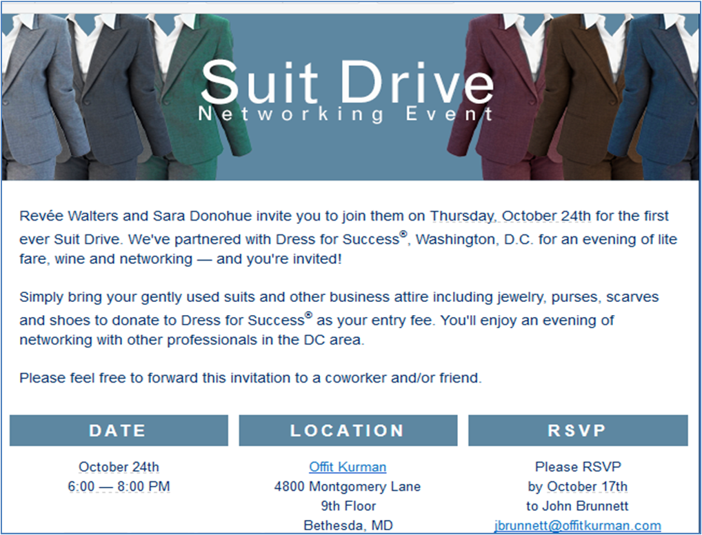 Revee Suit Drive Youre Invited: Suit Drive Benefiting Dress for Success