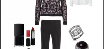 Wear to Work Wednesday: Black Baroque Sweater & Red Lipstick